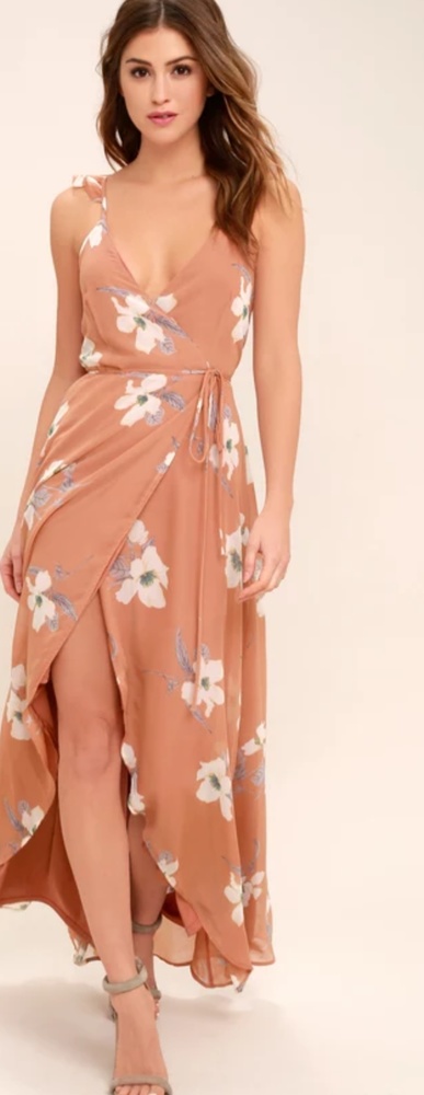 Lulus Rust Rose Floral Print High-Low Wrap Dress